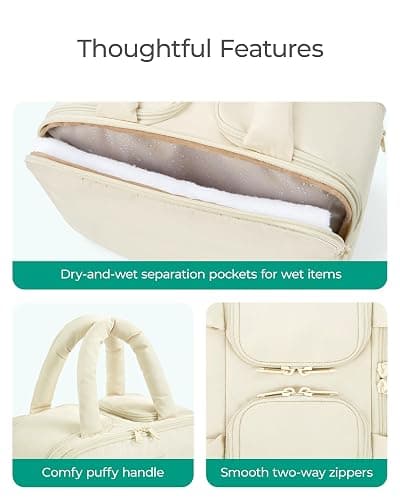 BAGSMART Travel Toiletry Bag, Puffy Large Toiletry Bag for Women, Lightweight Cosmetic Makeup Bag Organizer with Handle for Traveling, Accessories, Essentials, Toiletries （Beige thumbnail 5