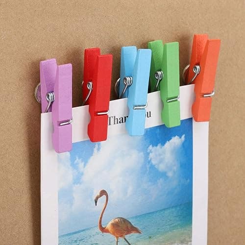 100Pcs Push Pin with Wooden Clips Tacks for Cork Board Artwork for Bulletin Board Crafts Arts Projects Photo Supplies(Colorful) thumbnail 6