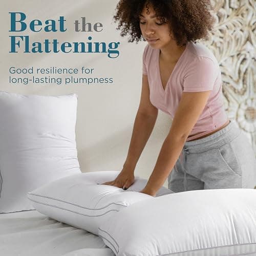 viewstar Pillows Queen Size 2 Pack, Firm Support Gusseted Bedding, White | Down Alternative, Fluffy Plump Fill, Hotel Quality, Oeko-Tex Certified, Machine Washable, for Side Back or Stomach Sleepers thumbnail 4