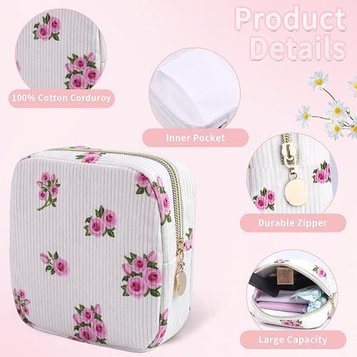 Teircno 2-Pack Period Bag for Women Girls, Portable Corduroy Sanitary Napkin Storage Bag Period Pouch Small Discreet Menstrual Pouch, Sanitary Pads Bag Period Kits Tampons Holder for First Period thumbnail 3