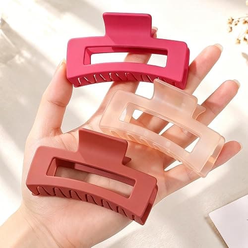 8 Pcs Hair Clips for Women 3.5 Inch Rectangle Claw Clips Fashion Hair Clips for Thick Thin Hair Non-slip Banana Clips-Pink thumbnail 4