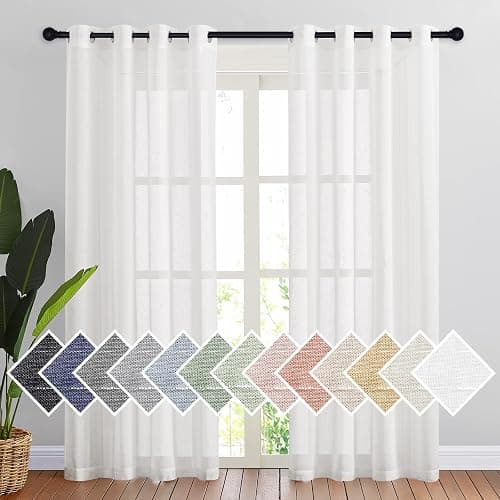 NICETOWN White Sheer Linen Curtains for Living Room 84 inch Length 2 Panels Set, Grommet Semi Sheer Privacy with Light Filtering Flax Window Treatments for Bedroom, W52 x L84 - Image 1