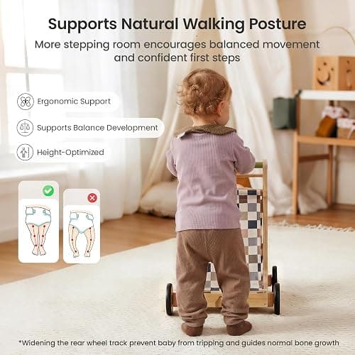 GROWNSY Wooden Baby Walker with Wheels, 3-in-1 Sit-to-Stand Push Walker | Adjustable Speed, Montessori Baby Walker with 7-in-1 Removable Activity Panel, First Birthday Gifts for Boys & Girls thumbnail 9