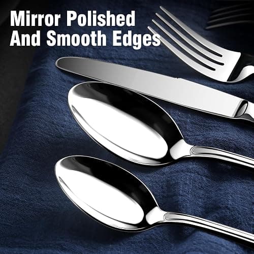 Nice Kitchen Silverware Set for 8, Heavy Duty Stainless Steel Cutlery Set with Wide Handles, Mirror Polished Utensils Spoons and Forks Set, Dishwasher Safe (Silver, 40 Pieces for 8) thumbnail 5