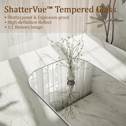 Koonmi Full Length Mirror, 56"x21" Mirror Full Length with Stand | Domed Top Square-Edged ShatterProof Floor Mirror with Sliver Aluminum Alloy Frame for Bedroom Living Room Home Gym thumbnail 3