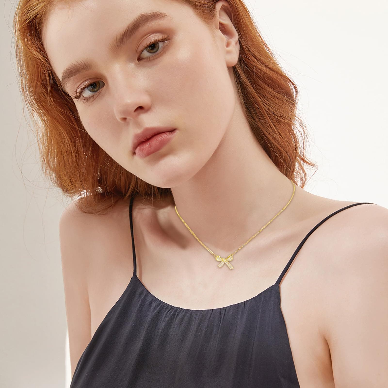 TESTRYE 18K Gold Bow Necklace,Dainty Bow Pendent Choker Necklace Bowknot Bow Tie Necklace for Women Girls thumbnail 5