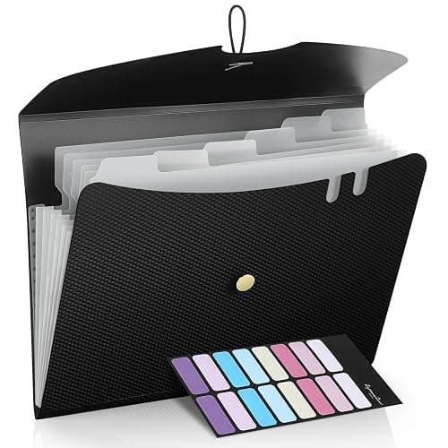 Sooez 7 Pocket Expanding File Folder, Premium Accordion File Organizer, Letter Size Folders for Documents, Sleek Filing Folders with Bungee Closure, Portable Folders for School Office Supplies, Black - Image 1