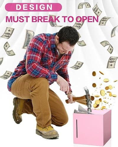 Money Saving Box, Unbreakable Piggy Bank for Adults Save $5,050 Metal Savings Box, 100 Day Money Saving Challenge Stainless Steel Box Must Break to Open 4.72 Inch (Pink) thumbnail 3