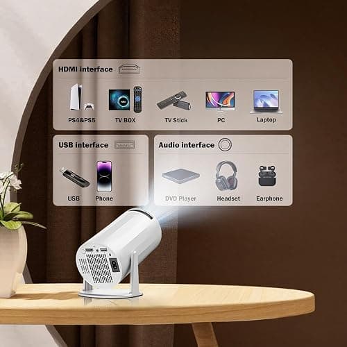 WellSonic Mini Portable Projector Support 4K, 200 Ansi Outdoor & Home Movie Projector with WIFI and Bluetooth, Automatic Keystone Correction, 180°Rotatable, Compatible with HDMI USB PC Laptop thumbnail 7