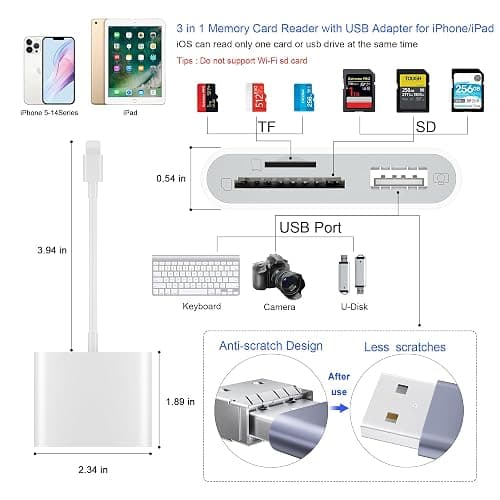 SZHAIYIJIN SD Card Reader for iPhone, Memory Card Reader with USB Camera Adapter Plug and Play Trail Game Camera Viewer Supports SD and TF Card MicroSD Card Adapter for iPad No App Required thumbnail 2