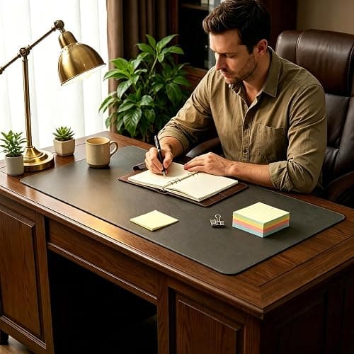 PIPRE Desk Mat, 22 x 30 cm, Premium Leather Mouse Mat, Non-Slip Table Mat, Desk Mat, Multifunctional Office Mousepad, Desk Accessories for Office and Home Office (Dunkelgrau) thumbnail 4