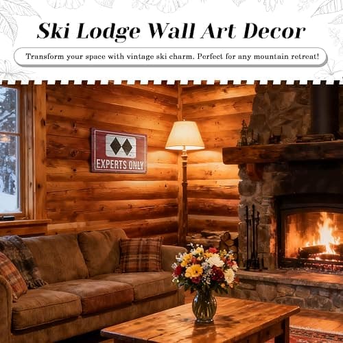 HYBLOM Vintage Expert Only Double Black Diamond Ski Warning Sign - Ski Lodge, Cabin Decor, Winter Party Decorations, and Skier Gifts Metal Tin Sign 12x8 Inch thumbnail 7