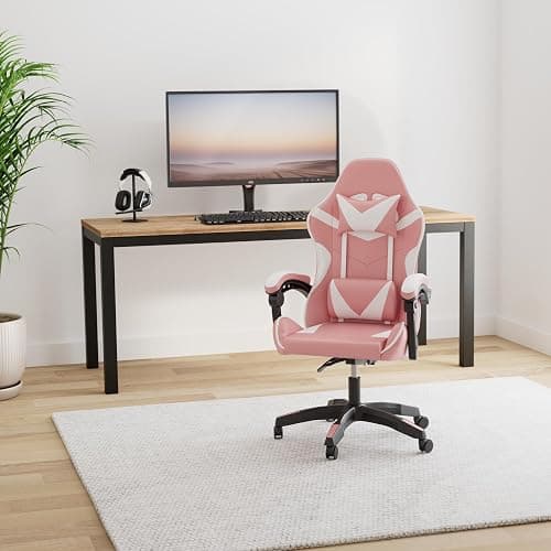 YSSOA Pink Gaming Chair, Big and Tall Gamer Chair, Racing Style Adjustable Swivel Office Chair, Ergonomic Video Game Chairs with Headrest and Lumbar Support thumbnail 2