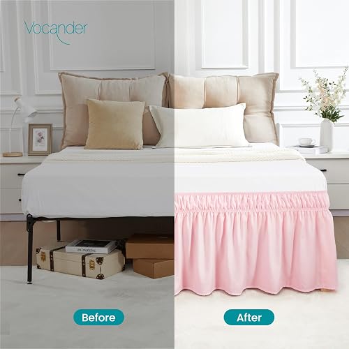 Vocander Pink Bed Skirt Queen Size 14 Inch Drop, Elastic Wrap Around Dust Ruffle Bed Skirting Easy to Put, Adjustable Tailored Bedskirts Fade & Wrinkle Resistant thumbnail 3