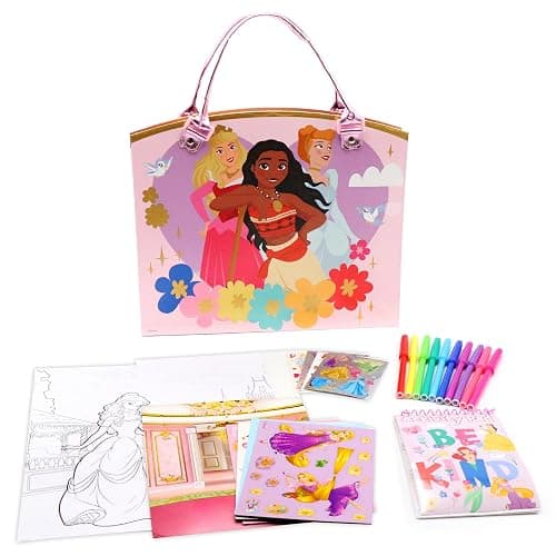 Disney Princess Activity Tote – Ultimate Princess Adventure Bag with Coloring Books, Stickers, Crayons & Games – Travel-Friendly Art Set for Girls Ages 3+ – Great Gift for Creative Play thumbnail 6