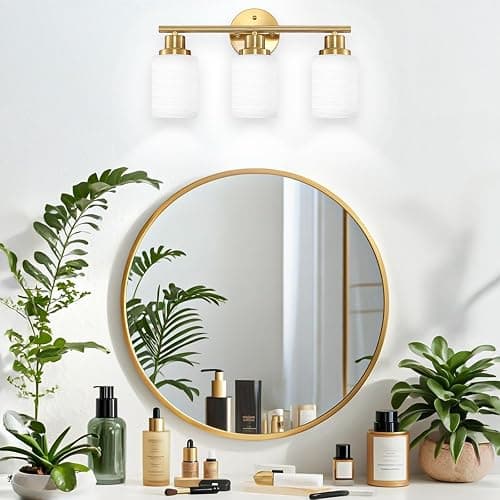 Guliaofo 3-Light Bathroom Light Fixtures, Vanity Lights for Mirror with Textured Milky White Glass Shade, Modern Kitchen Light Fixtures Wall Sconce Light - E26 Base - Brushed Gold thumbnail 9