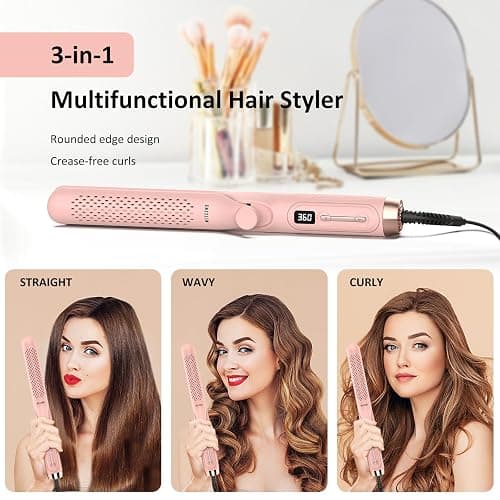 MESCOMB 360° Airflow Styler Curling Iron - Dual Voltage Hair Straightener and Curler 2 in 1 with Vented Cool Air to Lock in Style, 1.25 Inch Flat Iron Hair Straightener, Long Curling Wand, Adjust Temp thumbnail 3