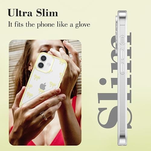 EYZUTAK Case for iPhone 16, Clear Cute Ribbon Bowknot Aesthetic Phone Case with Charm Bracelet Chain Raised Camera Protection Stylish Soft Durable TPU Protective Cover for Women Girls - Yellow thumbnail 8