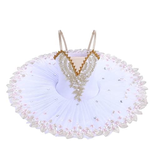 IBAKOM Girls Ballet Dance Dress Swan Lake Sling Strap Lace Pearl Embroidery Camisole Gymnastic Leotard Tutu Costume Figure Skating Dancewear Ballerina Outfit thumbnail 4