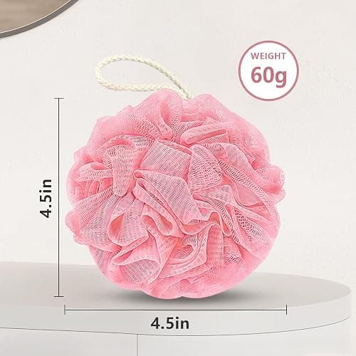 Rnoafmu Shower Loofah Bath Sponge, 60G Loofah Exfoliating Body Scrubber, 4 Color Mesh Shower Pouf Balls for Body Wash (Pink Green White Gray) thumbnail 2