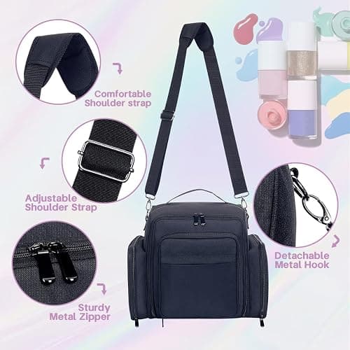 YAHOURWAT Nail Polish Organizer Holds 60 Bottles and a Nail Lamp,Portable Travel Case with 2 Removable Bags and Tools Storage Pockets Black thumbnail 4