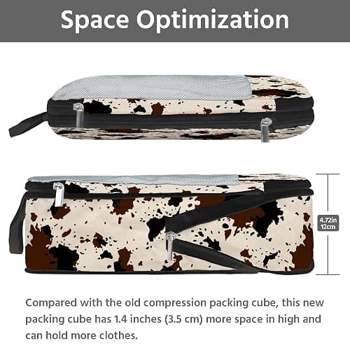 7 Pcs Compression Packing Cubes for Travel, Waterproof Suitcase Luggage Backpack Organizer with Toiletry Bag Travel Essentials for Women/Men-Cow Print thumbnail 2