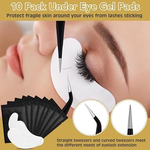 Eyelash Extension Kit for Beginners, Professional Lash Extension Kit with Mannequin Head, Lash Starter Kit with Lash Fan, Lash Extension Supplies for Practice Training Kit(Black) thumbnail 7