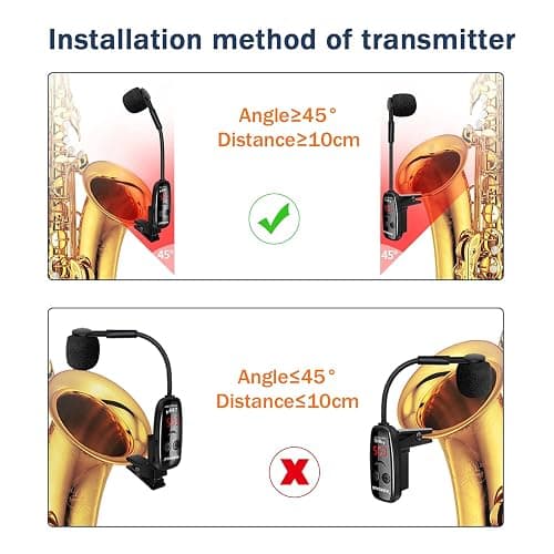 Wireless Saxophone Microphone, UHF Microphones for Sax, Charging Clip Mic with Digital Display, for Trumpet Tuba Trombone Cornet FrenchHorn Instrument Practice Teaching Street Bars Stage Performance thumbnail 6