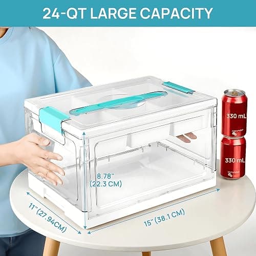 Vtopmart 24 QT Clear Plastic Craft Organizers and Storage Box with Removable Trays and Dividers,Art Supply Organizers and Storage,Ideal Containers for coloring Books,Toys,Craft Supplies,1 Pack thumbnail 3