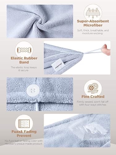 Hicober Microfiber Hair Towel, 3 Packs Hair Turbans for Wet Hair, Drying Hair Wrap Towels for Curly Hair Women Anti Frizz(Purple, Blue, Grey) thumbnail 3
