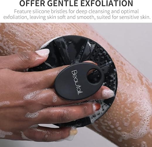 Body Scrubber 2 Pack, BEAUTAIL Shower Bath Brush, 1 Pack PP Body Brush Gray and 1 Pack Silicone Body Scrubber Black, Gentle Exfoliating for Women Men Baby Sensitive Skin thumbnail 7
