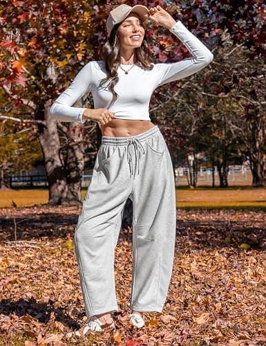 TARSE Women’s Barrel Sweatpants Loose Fit Lounge Pants Casual Wide Leg Pants Cotton Comfy Elastic Waist Joggers with Pockets thumbnail 4