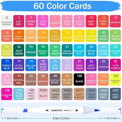OLINGYOU 60 Colors Alcohol Markers with Base Dual Tip Drawing Markers for Comics Coloring Sketching Illustration,Stocking Stuffers, Christmas Gift Idea for Teens thumbnail 3