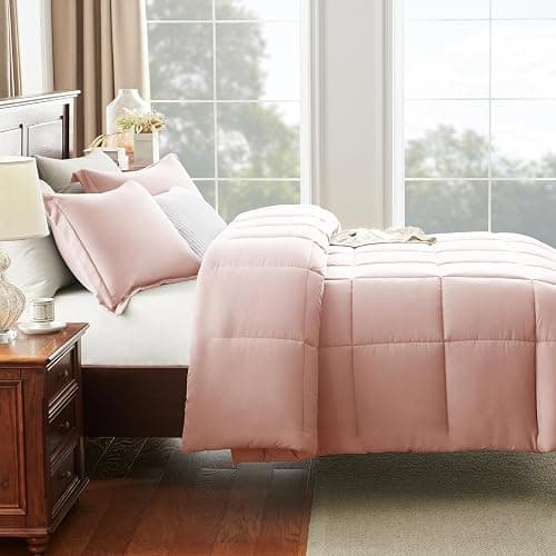 CozyLux Full Size Comforter Sets - Blush Pink Comforter Full Size, 3 Pieces Box Stitched Bed Set for All Seasons, Soft Lightweight Bedding Sets with 1 Down Alternative Comforter and 2 Pillow Shams thumbnail 8