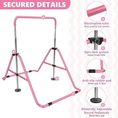 HYD-Parts Gymnastics Bar with Mat, Foldable Gymnastics Horizontal Bar Height Adjustable, Gymnastics Equipment for Kids 3-12 Ages, Children's Gifts thumbnail 7