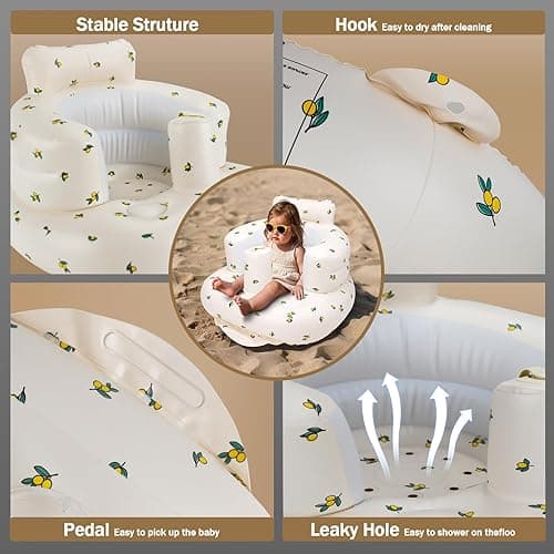 AirSwim Inflatable Baby Seat, Inflatable Baby Chair for Babies 3 Months and Up, Summer Blow Up Chair with Built in Air Pump, Infant Floor Sofa for Learning to Sit, Palying, Camping, Orange - Orange thumbnail 4