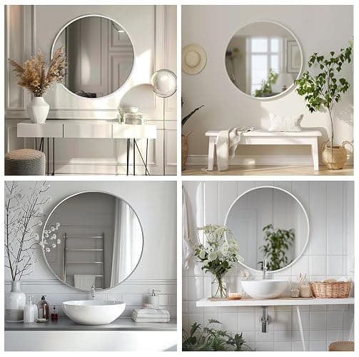 Sunniry White Round Mirror, 24 inch Circle Mirror, Matte White Metal Frame | High Definition Mirror, Waterproof, Sturdy, Circle Mirror for Bathroom, Bedroom, Entryway, Living Room, Wall Décor thumbnail 6