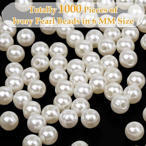 anezus Pearl Beads for Craft, 1000pcs Ivory Faux Fake Pearls, 6 mm Small Sew on Pearl Beads with Holes for Jewelry Making, Bracelets, Necklaces, Hairs, Crafts, Decoration and Vase Filler thumbnail 5