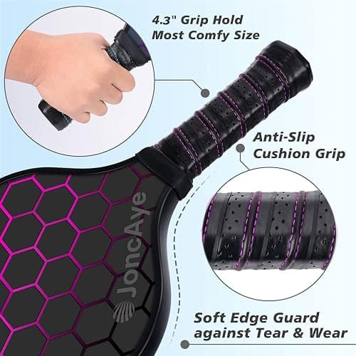 JoncAye Pickleball-Paddles-Set of 4 or 2 Rackets with Balls and Bag, USAPA Approved Pickle-Ball Equipment with Accessories, Fiberglass Graphite Pickleball Racquet Set for Men, Women, Kids, Adults - BLITZ 4-PK thumbnail 4
