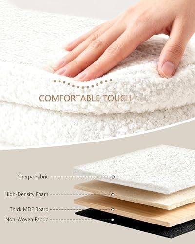 GLAXYFUR Storage Ottoman Bench, 43 Inch Upholstered Entryway Shoe Seat, End of Bed Stool Blanket Chest for Living Room, Hallway, Sherpa White thumbnail 5