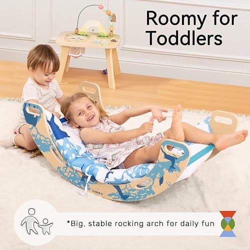 wingyz 8-in-1 Pikler Triangle Set-Foldable Baby Climbing Toys with Cushion,Arch, Ramp & Ladder | Montessori Toddler Climber Indoor Jungle Gym for Kids (Blue) thumbnail 9