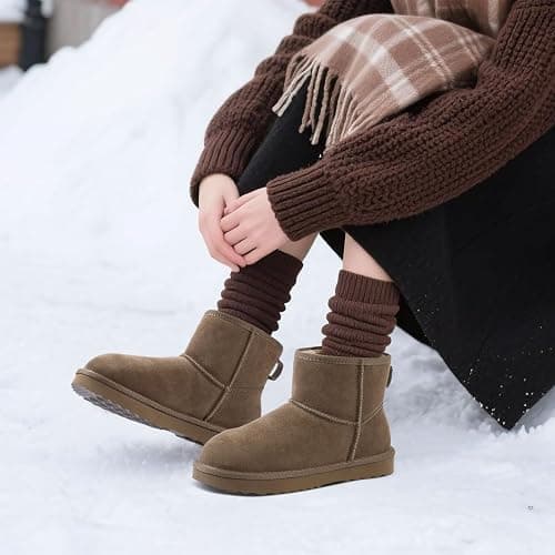 KIDMI Women's Classic Genuine Suede Mini Boots Fuzzy Snow Booties with Fur Lined thumbnail 2