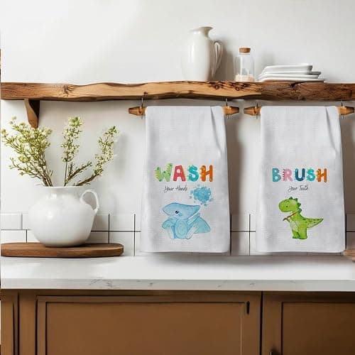 Qabliqo Cartoon Dinosaurs Bathroom Hand Towels, Dinosaur Bathroom Decor, Brush and Wash Cute Dino Decorative Hand Towels for Kids Bath Room Washroom, 16x24 Inch Set of 2 - Cartoon Dinosaurs Bathroom thumbnail 4