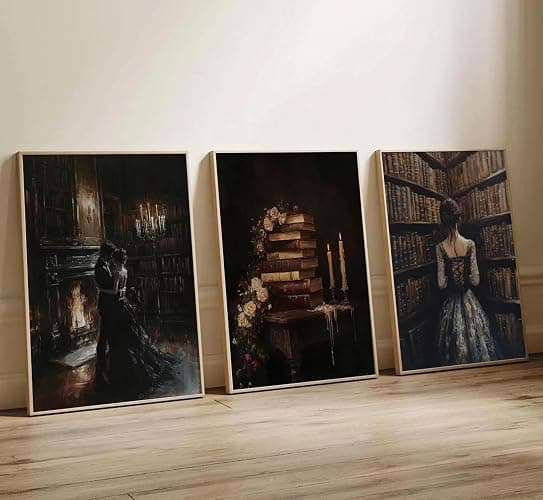 3pcs Vintage Library Canvas Wall Art Gothic Dark Academia Aesthetic Posters Prints Paintings Victorian Antique Book Wall Decor Pictures for Living Room Bedroom Reading Room Home Decorate Unframed - posters - 16L" x 12W" thumbnail 6
