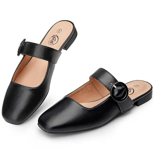 Trary Mules for Woman Mary Jane Flat Shoes Slip on Comfortable Backless Loafers Flats Square Toe Office Casual Vintage - Image 1