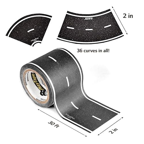 PlayTape Road Tape and Curves for Toy Cars - 1 Roll of 30 ft. x 2 in. Asphalt Road + 1 Roll of 36 Curves thumbnail 3