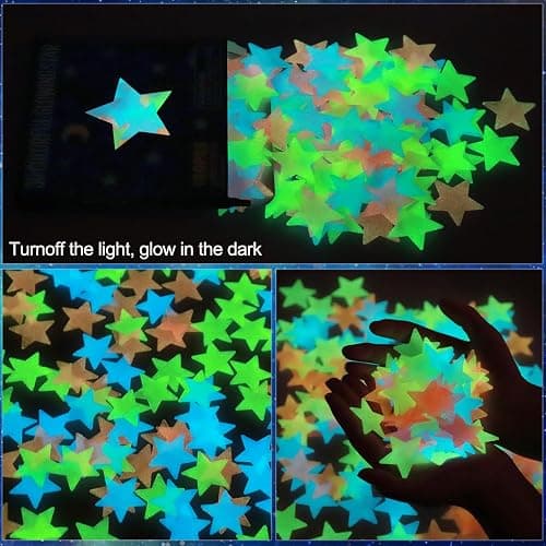 AM AMAONM 100pcs Glow in The Dark Luminous Stars Fluorescent Noctilucent Plastic Stars Wall Stickers Glowing Stars Decals for Home Art Decor Nursery Ceiling Kids Babys Bedroom Room Multicolor thumbnail 3