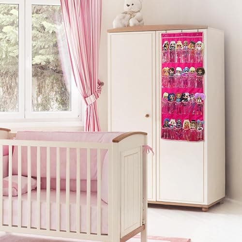 DUOLAM Hanging Over Door Toy Storage Organizer (24 Pockets), Compatible with LOL OMG Dolls Surprise Doll (Toys Not Included), (57.5''x22'') (pink) thumbnail 6