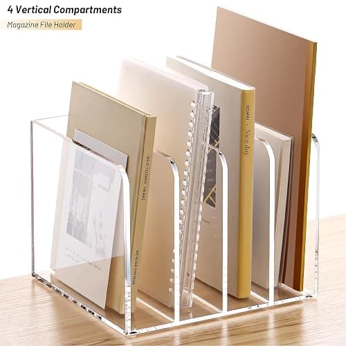 YUXUN Acrylic Magazine Holder,Clear Desk Organizer File Sorter for Notebook,Paper,Envelope,Magazine, Book Storage-Office/Home/Classroom Organization(4 Compartments,B5) thumbnail 4