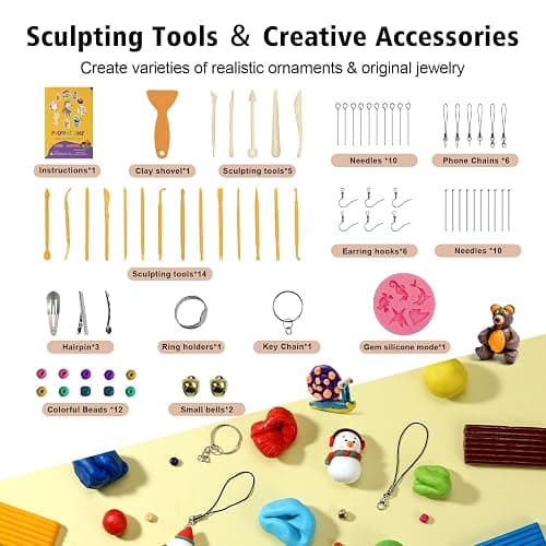 Aestd-ST Polymer Clay 60 Colors, Modeling Clays for Kids DIY Starter Kits, Oven Baked Model Clay, Non-Sticky,with Sculpting Tools, Holiday Gift for Children and Artists. thumbnail 5